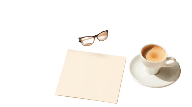 Morning coffee break with blank notepad and glasses ready for new ideas and creative thinking