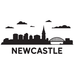 Fototapeta premium Newcastle skyline silhouette with. Landscape Newcastle, United Kingdom. Vector illustration. Vector black silhouette. with white background.