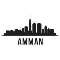 Naklejka premium Amman skyline, monochrome silhouette. Vector illustration. Vector black silhouette. with white background.