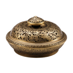  exquisite vintage golden incense burner with intricate floral patterns isolated on white background