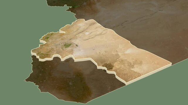 Rif Dimashq region, Syria, extruded. Map animation