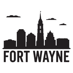 Obraz premium Fort Wayne skyline, monochrome silhouette. Vector illustration. Vector black silhouette. with white background.