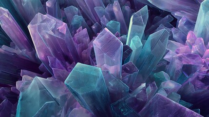 abstract crystal formation in shades of purple and teal with sharp geometric edges
