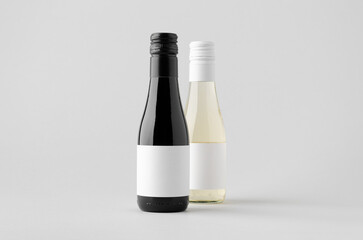 Small red and white wine bottle mockup, Burgundy Alsace Rhone shape, on neutral background