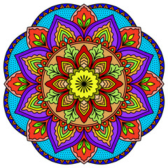 mandala round ornament, Vibrant mandala with intricate floral patterns, bright color, Vintage decorative elements. Oriental pattern, vector illustration. Islam, Arabic, Indian, Moroccan, Spain, 