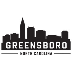 Fototapeta premium Greensboro skyline horizontal banner. Greensboro, North Carolina. Vector template for your design. Vector black silhouette. with white background.