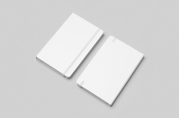 Front and back cover white notebook mockup on neutral background