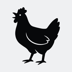 Silhouette rooster crowing black and white farm animal vector illustration