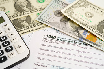 Tax form 1040 U.S. Individual Income Tax Return, business finance concept.