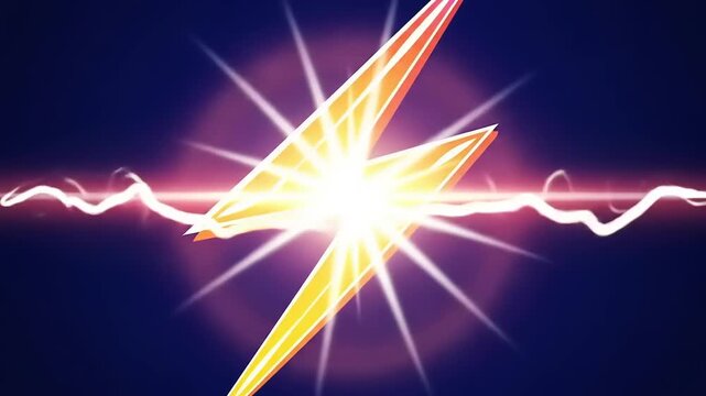 Vibrant lightning bolt design with radiant glow and abstract wave patterns in a dark background
