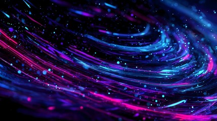 swirling neon vortex with vibrant blue and magenta light trails and particles