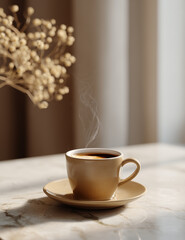 Stylish espresso cup on marble table
