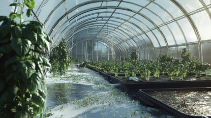 Green plants growing in a greenhouse