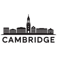Obraz premium Cambridge skyline horizontal banner. Cambridge, Massachusetts. Vector template for your design. Vector black silhouette. with white background.