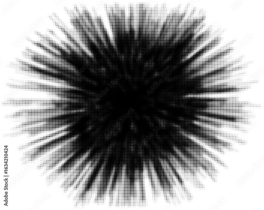 Aufkleber abstract black halftone radial pattern with dynamic explosion effect