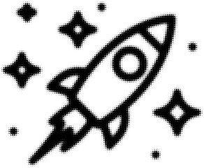 Rocket ship icon surrounded by stars in a comic style illustration