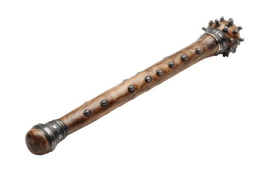 Wooden war club with metal studs
