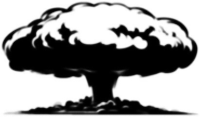 Obraz premium Monochrome halftone illustration of a mushroom cloud explosion