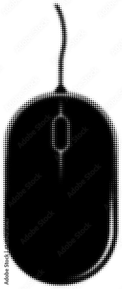 Aufkleber halftone pattern of a computer mouse with cable in black and white, retro design