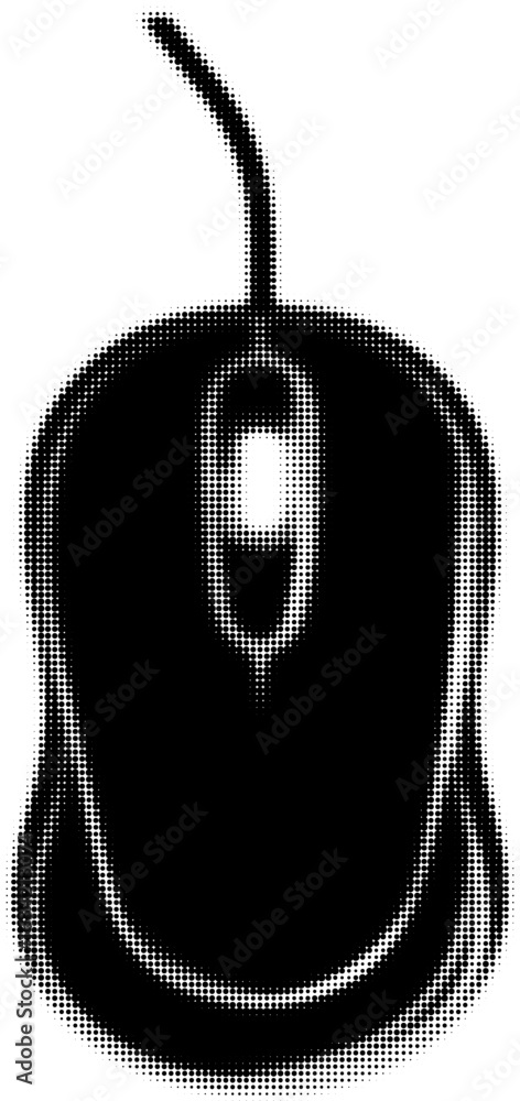 Poster black computer mouse in halftone pattern with cable