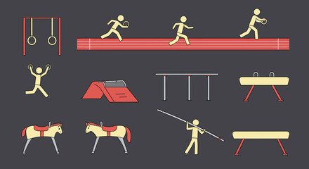 Gymnastics and Athletics Disciplines Vector Icons Collection
