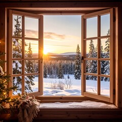 Winter sunrise view from a window