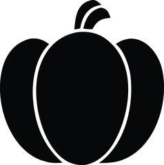 A simple black silhouette of a pumpkin with a stem and distinct vertical ridges evoking a classic halloween or autumn harvest symbol