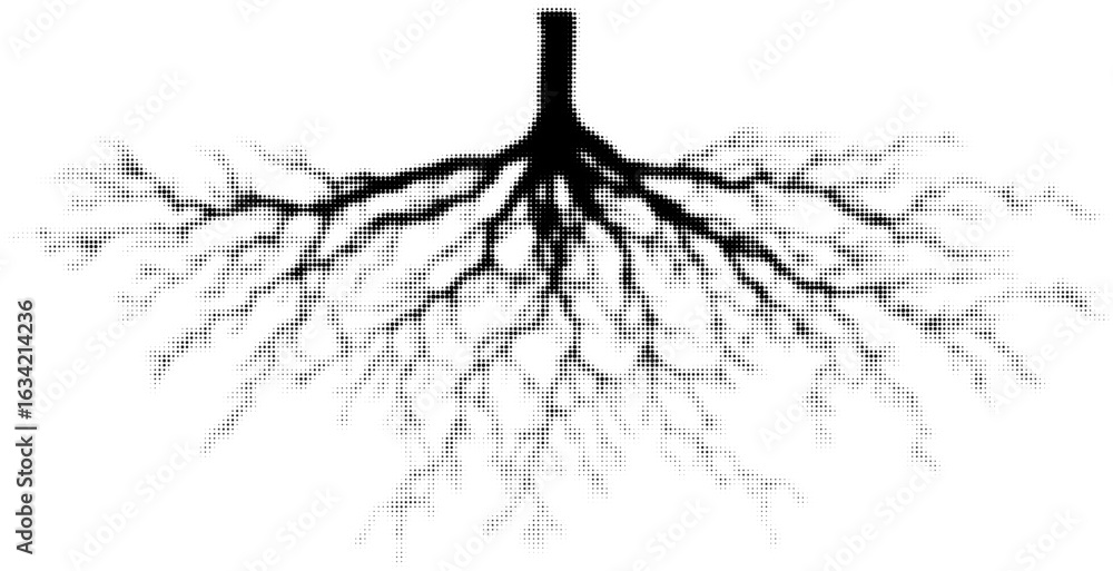 Poster black tree roots pattern resembling neural network in abstract illustration