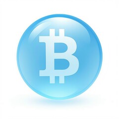 Obraz premium Glossy blue bitcoin symbol on white background