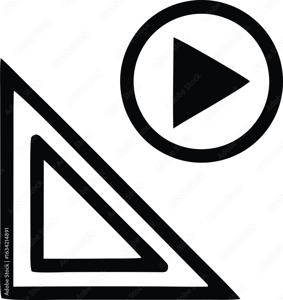 Poster Geometric play button icon symbolizing the intersection of geometry and digital media playback and video content