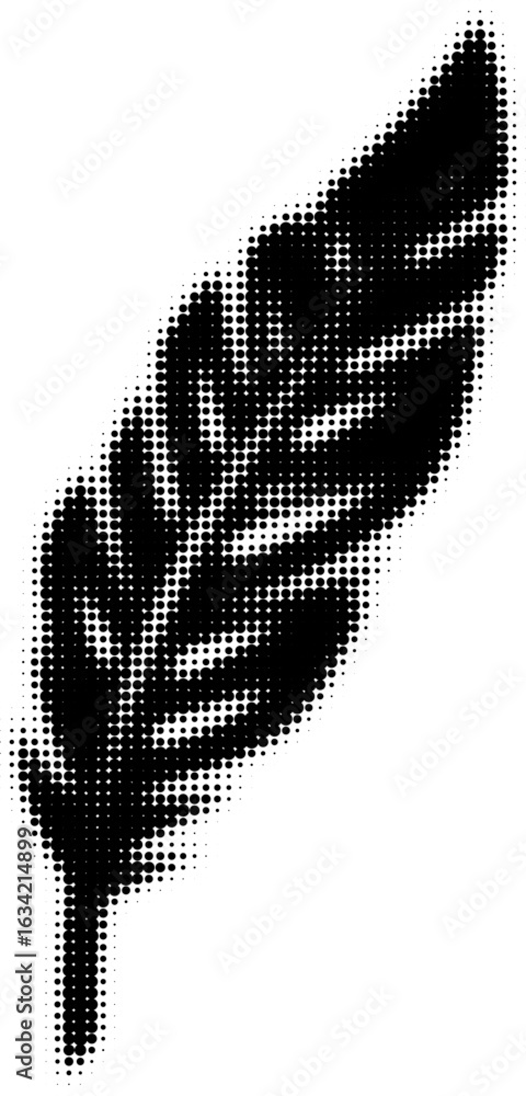 Poster abstract leaf shape made of black dots with halftone pattern
