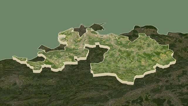 Basel-Landschaft region, Switzerland, extruded. Map animation