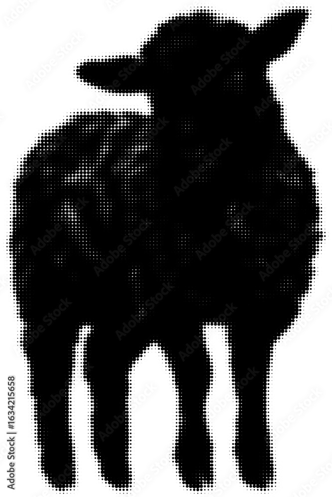 Poster silhouette of a sheep in black and white with halftone pattern