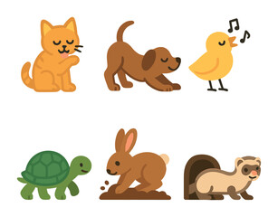 Obraz premium Animal Daily Routines. Flat vector mini-illustrations Animal daily routines in colors children's illustrations