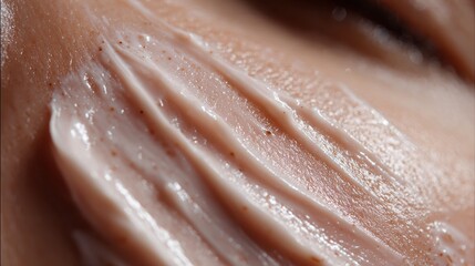 Obraz premium Emollient Texture: A macro view captures the textured smoothness of a cream, revealing detailed streaks of the moisturizer applied gently to a person's skin surface.