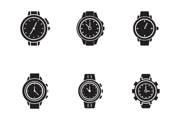 Collection of Wristwatch Silhouettes on White Background Timekeeping Accessories and Fashion Statements Design Elements for Style
