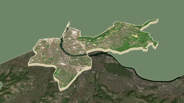 Basel-Stadt region, Switzerland, extruded. Map animation