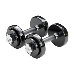 Fototapeta premium Pair of black dumbbells designed for home fitness workouts placed on a flat surface ready for use