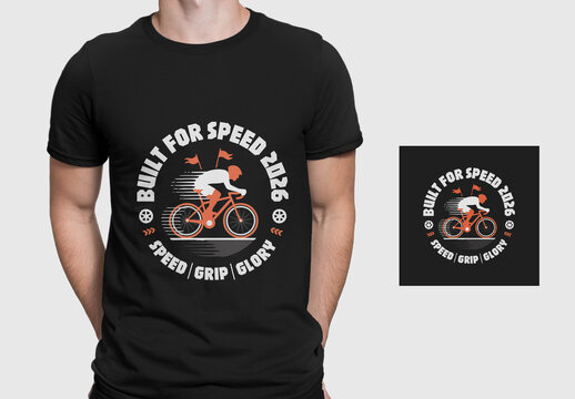 Cycling Race T Shirt Design Template with Speed Rider