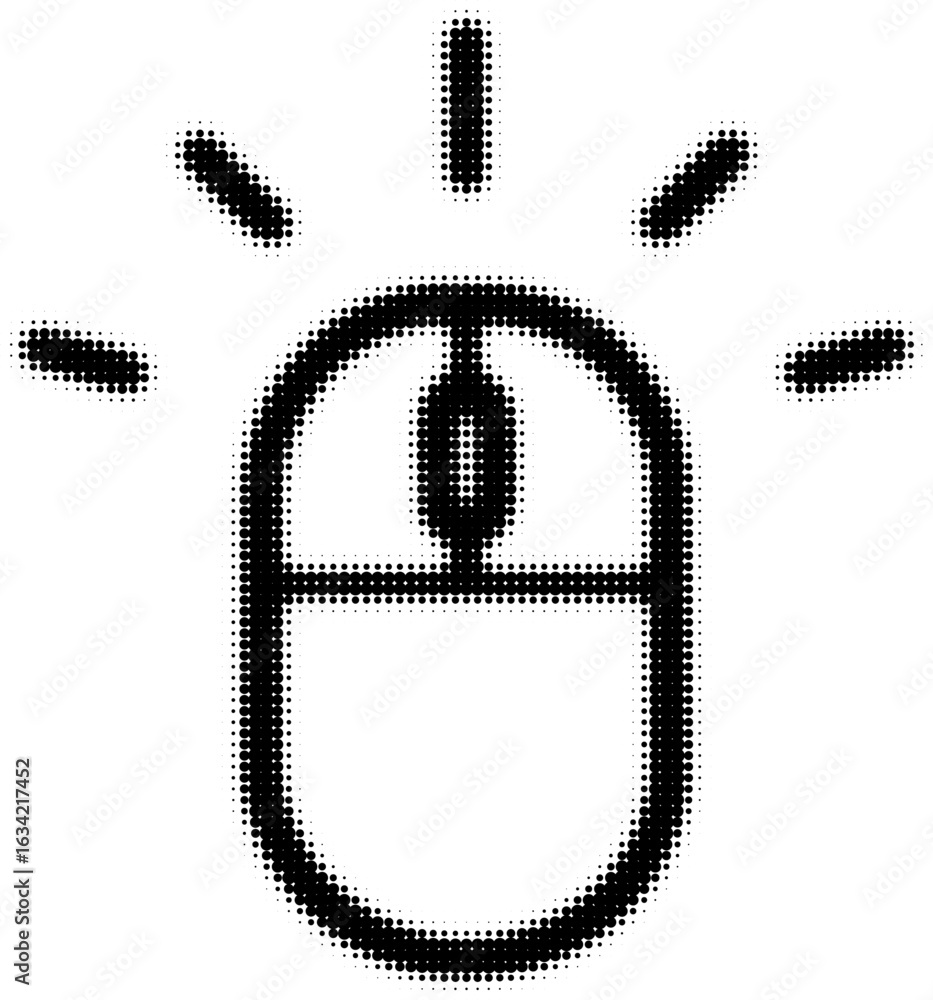 Poster black and white pixelated computer mouse icon with radiating lines