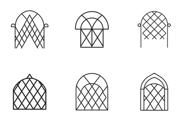 Elegant Arches and Trellis Designs Black and White Vector Set Ornamental Garden Structures Artistic Illustration Perfect for Landscape Architecture