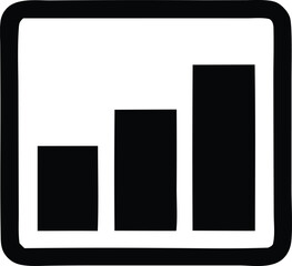 Simple black and white icon representing a bar chart with three ascending bars inside a square border