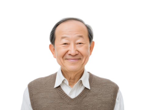 Portrait of a Happy Senior Man with a Gentle Smile, Radiating Wisdom and Experience, a Positive ''Expression'', Isolated on White Background