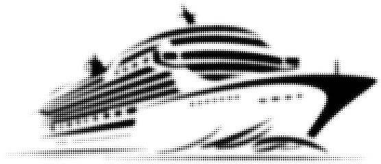 Obraz premium Black and white halftone illustration of a cruise ship sailing forward