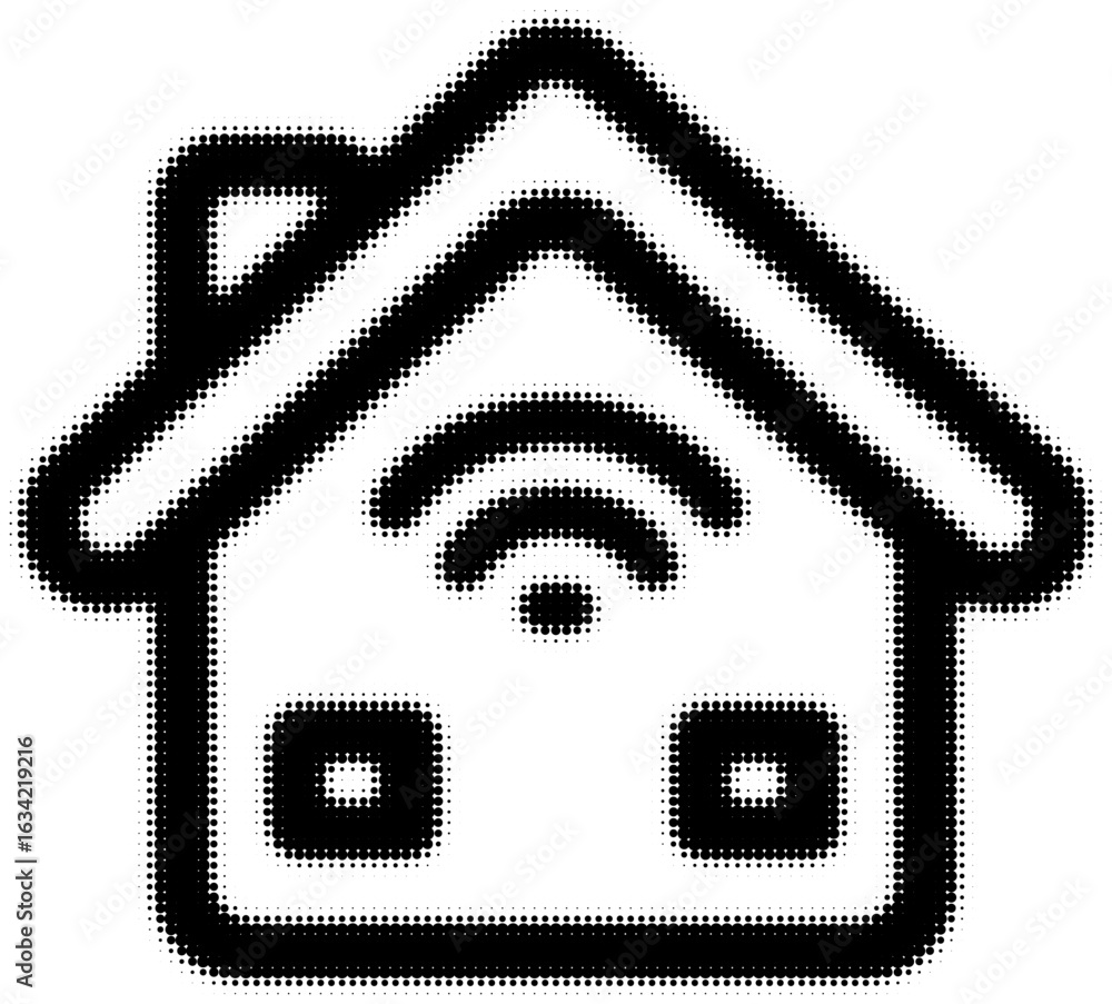 Poster smart home icon with wifi symbol in dotted style and minimalist design