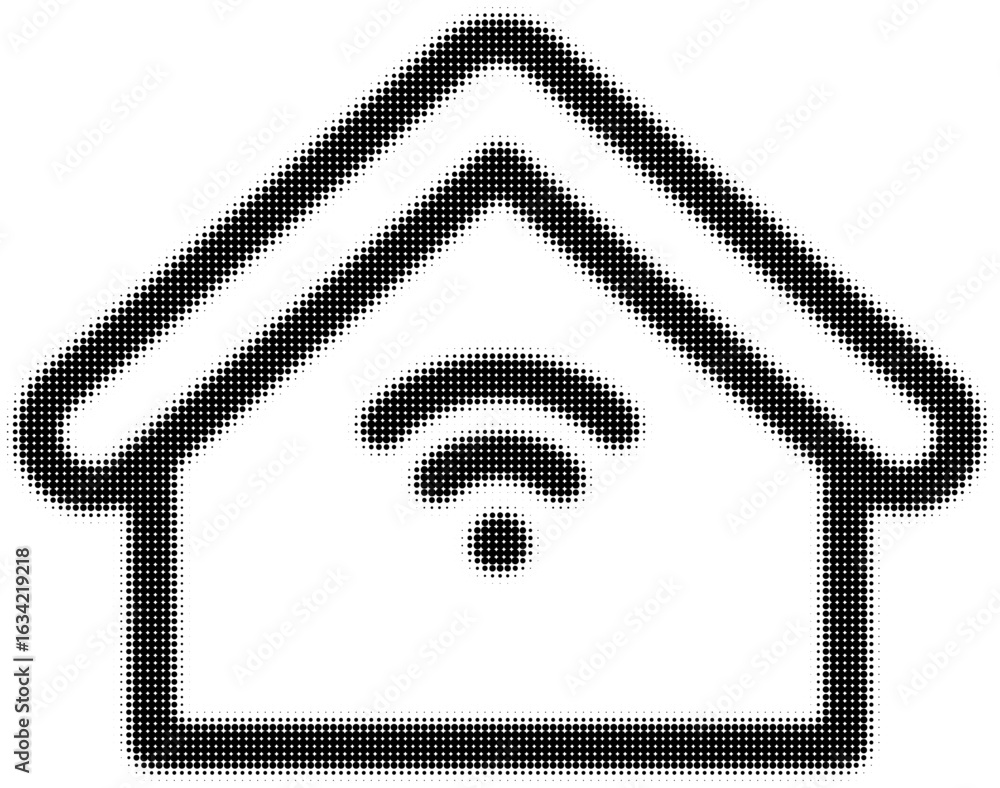 Poster outline of a smart home with wifi symbol in black and white vector art