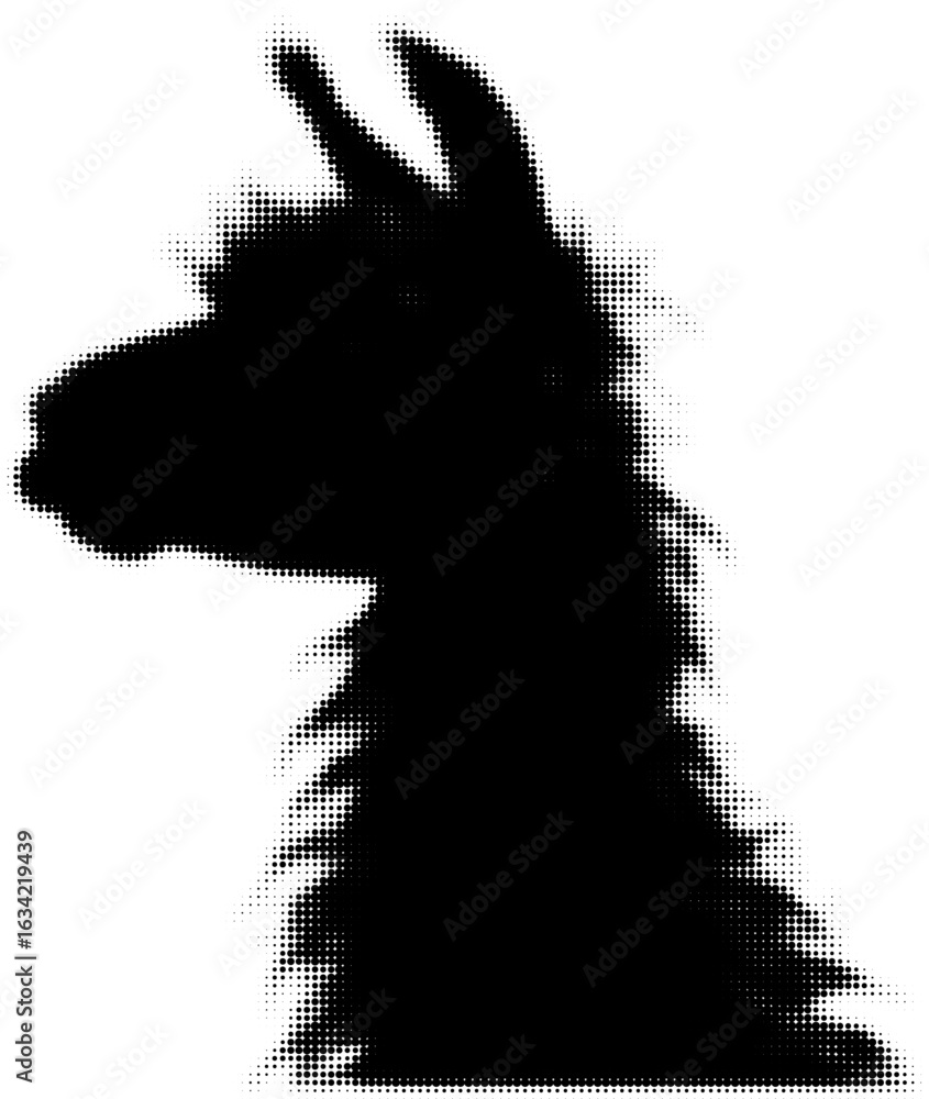 Poster silhouette of a llama in a dotted halftone pattern