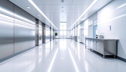 Modern Hospital Corridor With Bright Lighting
