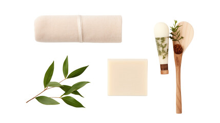 Elevate your self-care ritual with organic soap, wooden spoon, and natural plant extract for healthy skin