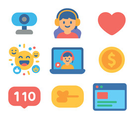 Gaming Icons Grid. Flat vector mini-illustrations gaming streamers and influencers in colors children's